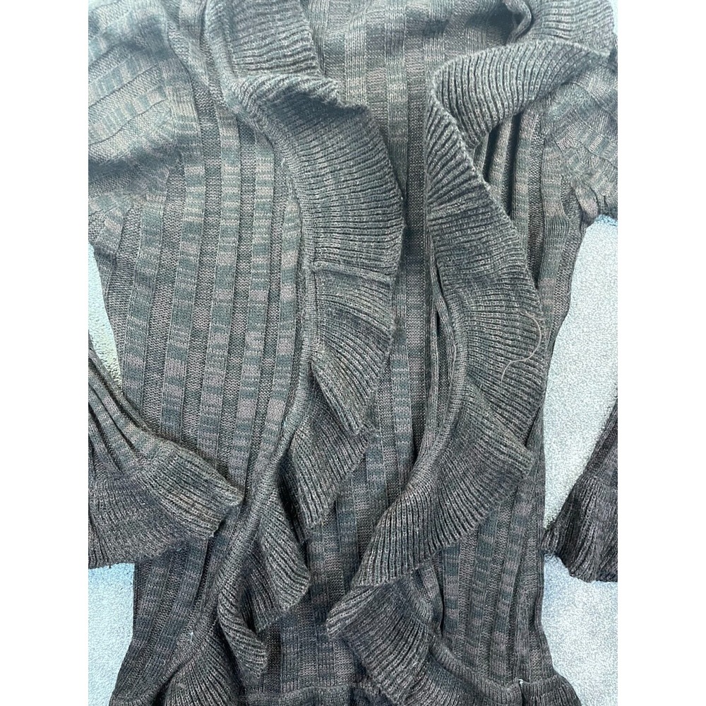 Brittany Black Sweater Womens 2X Plus Cardigan Open Front Ruffled Brown - Picture 3 of 10